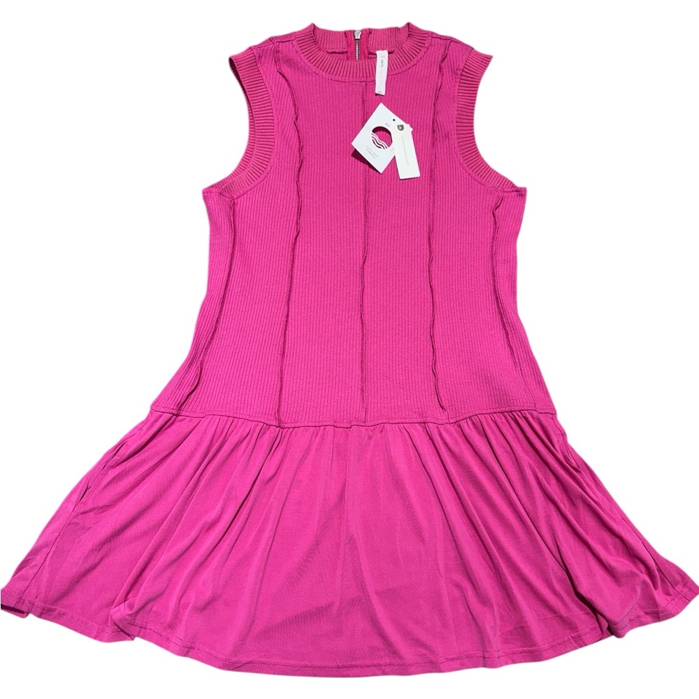 NWT Anthropologie Daily Practice Buzzer Beater Cotton Blend Pink Mini Dress Sz L - Picture 2 of 11